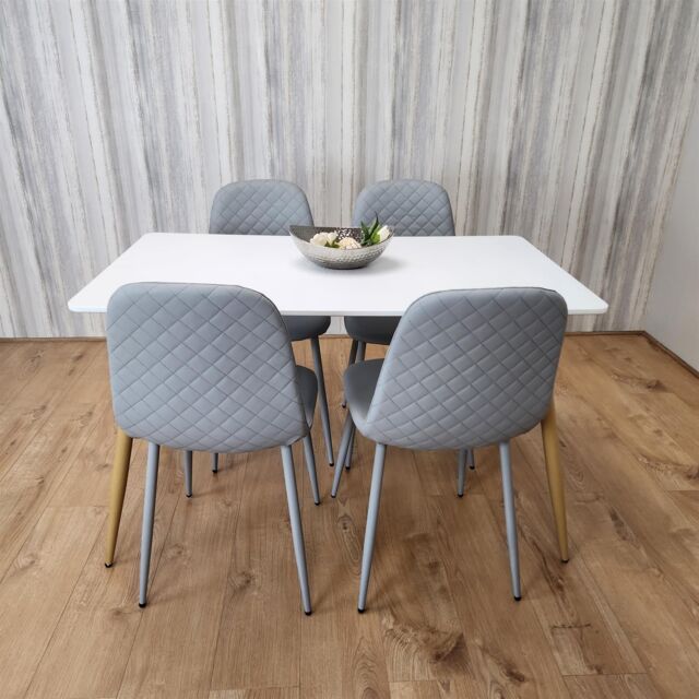 KOSY KOALA Modern Rectangle White Dining Table Set With 4 Grey Chairs Dining Room Furniture in Brown - image 1