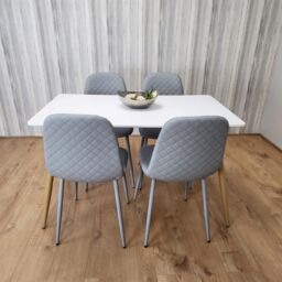 KOSY KOALA Modern Rectangle White Dining Table Set With 4 Grey Chairs Dining Room Furniture in Brown - thumbnail 1