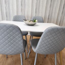 KOSY KOALA Modern Rectangle White Dining Table Set With 4 Grey Chairs Dining Room Furniture in Brown - thumbnail 2
