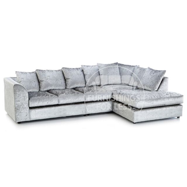 Furnishings For Less UK Crystal Crushed Velvet Large 5 Seater L Shaped Corner Sofa Right Hand Facing in Silver - image 1