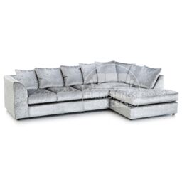 Furnishings For Less UK Crystal Crushed Velvet Large 5 Seater L Shaped Corner Sofa Right Hand Facing in Silver