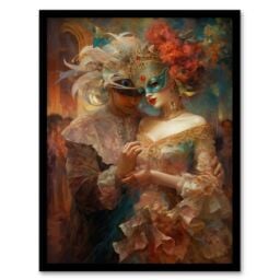 Artery8 Venetian Masked Ball Romantic Painting Artwork Framed Wall Art Print A4 in Black - thumbnail 1