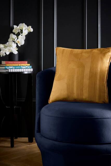 Laurence Llewelyn-Bowen 'Diva Embroidery' Velvet Filled Cushion in Yellow - Size: 43 cm x 43 cm - image 1