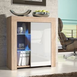 Mex Furniture LTD Sideboard with LED Lighting & Gloss Doors / 83cm in Beige