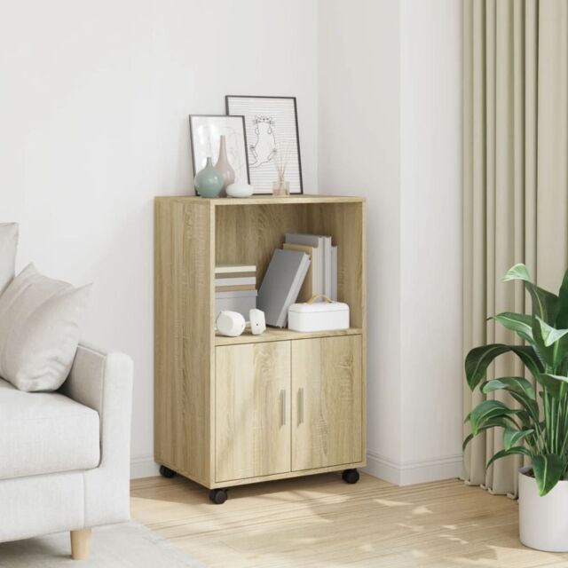 Berkfield Home Rolling¬†Cabinet Sonoma Oak 55x40x91 cm Engineered Wood in Brown - Size: 55 x 40 x 91 cm - image 1