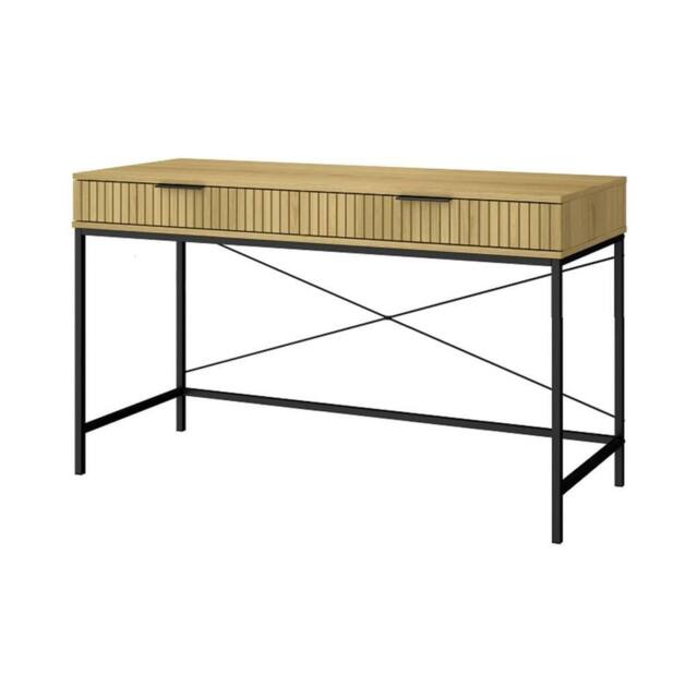 FORGEVIO 2 Drawer Desk Compact Computer Workstation Office Table Steel Legs in Brown - image 1