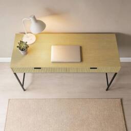 FORGEVIO 2 Drawer Desk Compact Computer Workstation Office Table Steel Legs in Brown - thumbnail 3