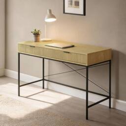 FORGEVIO 2 Drawer Desk Compact Computer Workstation Office Table Steel Legs in Brown - thumbnail 2