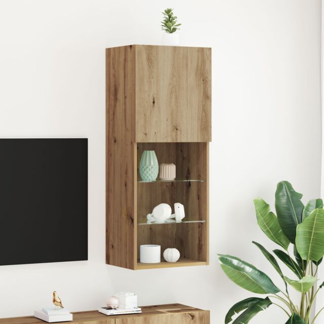 Berkfield Home TV Cabinet with LED Lights Artisan Oak 40, 5x30x102 cm in Brown - Size: 5 x 30 x 102 cm - image 1