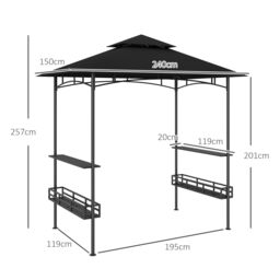 OUTSUNNY 8' x 5' Grill Gazebo Canopy with 2 Side Shelves, Hook, Dark Grey - thumbnail 3