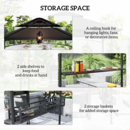 OUTSUNNY 8' x 5' Grill Gazebo Canopy with 2 Side Shelves, Hook, Dark Grey - thumbnail 5