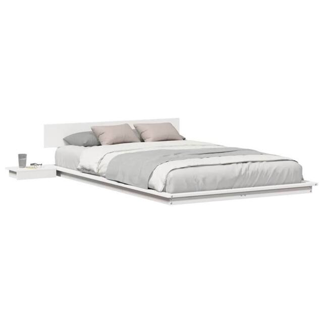 Berkfield Home White Floor Bed Frame with Bedside Tables White 120x190cm Solid Wood - Size: 120x190 cm - image 1