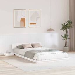 Berkfield Home White Floor Bed Frame with Bedside Tables White 120x190cm Solid Wood - Size: 120x190 cm - thumbnail 2