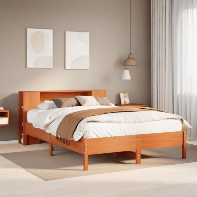 Berkfield Home Bookcase Bed without Mattress Wax Brown 140x190 cm Solid Wood Pine - image 1