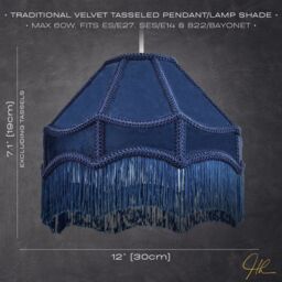 Happy Homewares Traditional Victorian Empire Soft Velvet Lamp Shade with Lengthy Tassels in Midnight - Size: 12 inches - thumbnail 7