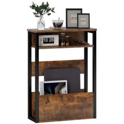 HOMCOM Narrow Side Table with Storage, Bedside End Table, Rustic Brown - thumbnail 2