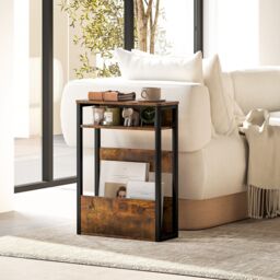 HOMCOM Narrow Side Table with Storage, Bedside End Table, Rustic Brown - thumbnail 1