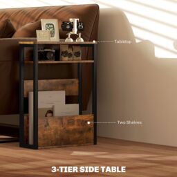 HOMCOM Narrow Side Table with Storage, Bedside End Table, Rustic Brown - thumbnail 4