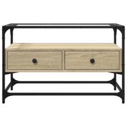 Berkfield Home TV Cabinet with Glass Top Sonoma Oak 80x35x51 cm Engineered Wood in Brown - Size: 80 x 35 x 51 cm - thumbnail 4