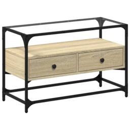 Berkfield Home TV Cabinet with Glass Top Sonoma Oak 80x35x51 cm Engineered Wood in Brown - Size: 80 x 35 x 51 cm