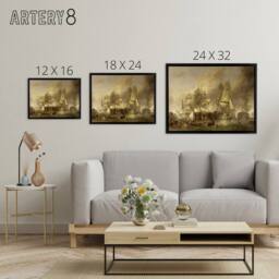 "Artery8 Stanfield The Battle Of Trafalgar Framed Canvas Wall Art Print in Brown - Size: W12"" x H16""" - thumbnail 4