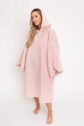 OHS Women's Poncho Oversized Hooded Towel Bath Beach Robe in Light Pink