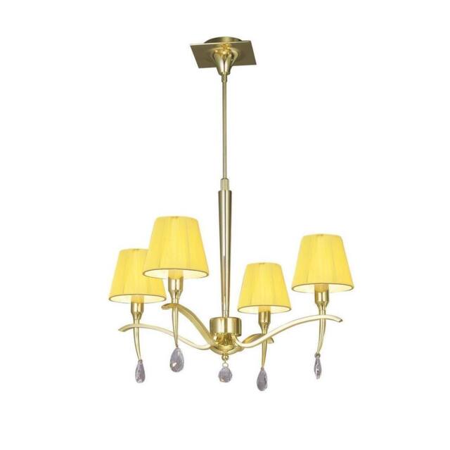 Netlighting Siena Pendant Round 4 Light E14 Brass Amber Cream Shades & Crystal in Yellow - image 1