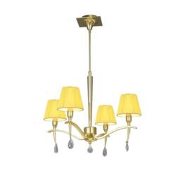 Netlighting Siena Pendant Round 4 Light E14 Brass Amber Cream Shades & Crystal in Yellow