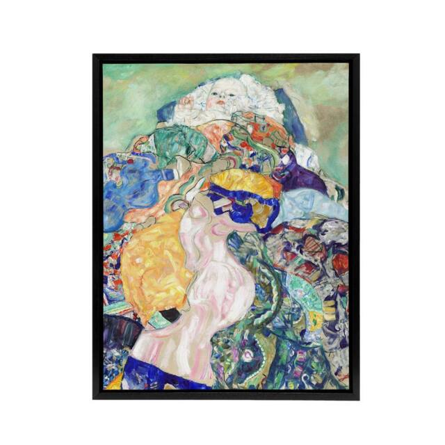 "Artery8 Baby Cradle Colourful Painting Framed Canvas Wall Art Print Gustav Klimt - Size: W12"" x H16""" - image 1