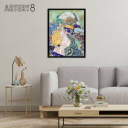 "Artery8 Baby Cradle Colourful Painting Framed Canvas Wall Art Print Gustav Klimt - Size: W12"" x H16""" - thumbnail 3