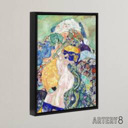 "Artery8 Baby Cradle Colourful Painting Framed Canvas Wall Art Print Gustav Klimt - Size: W12"" x H16""" - thumbnail 2