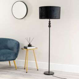 ValueLights Marissa Velvet Drum Shade with Black Stacked Ball Floor Lamp - thumbnail 4