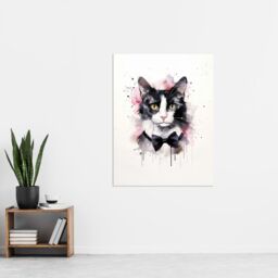 "Artery8 Wall Art Print Tuxedo Cat Lovers Gift Watercolour Pet Portrait Painting Artwork Poster - Size: W24"" x H32""" - thumbnail 4
