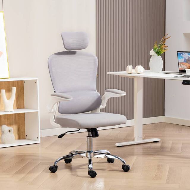 HOMCOM High Back Mesh Computer Desk Chair with Lumbar Support, Grey - image 1