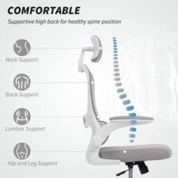 HOMCOM High Back Mesh Computer Desk Chair with Lumbar Support, Grey - thumbnail 4