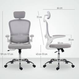 HOMCOM High Back Mesh Computer Desk Chair with Lumbar Support, Grey - thumbnail 3