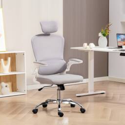 HOMCOM High Back Mesh Computer Desk Chair with Lumbar Support, Grey - thumbnail 1