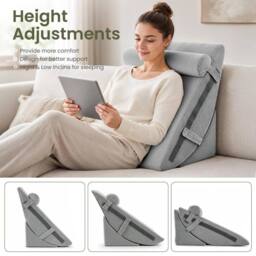 SPETLEK 3 Pack Adjustable Foam Bed Wedge Pillows Grey - Size: Cot - thumbnail 4
