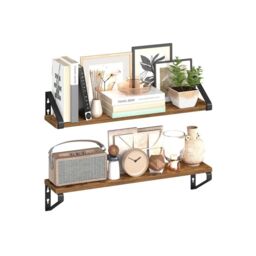SONGMICS Set of 2 Wall Shelves Floating Shelf 2 Mounting Ways Rack in Brown - thumbnail 8