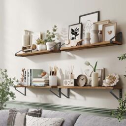 SONGMICS Set of 2 Wall Shelves Floating Shelf 2 Mounting Ways Rack in Brown - thumbnail 2