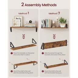 SONGMICS Set of 2 Wall Shelves Floating Shelf 2 Mounting Ways Rack in Brown - thumbnail 7