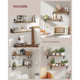 SONGMICS Set of 2 Wall Shelves Floating Shelf 2 Mounting Ways Rack in Brown - thumbnail 4