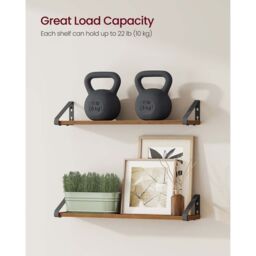 SONGMICS Set of 2 Wall Shelves Floating Shelf 2 Mounting Ways Rack in Brown - thumbnail 6