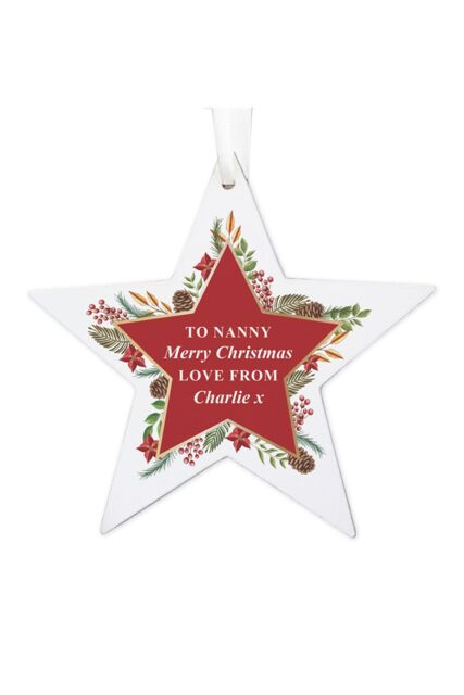 Personalised Memento Company Personalised Christmas Wreath Wooden Star Bauble in White - image 1