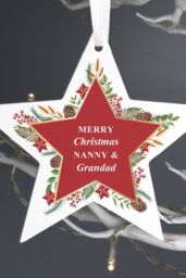 Personalised Memento Company Personalised Christmas Wreath Wooden Star Bauble in White - thumbnail 3