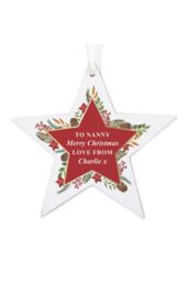 Personalised Memento Company Personalised Christmas Wreath Wooden Star Bauble in White - thumbnail 1