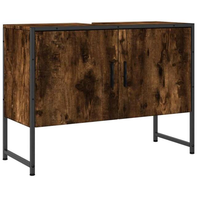 Berkfield Home Bathroom Sink Cabinet Smoked Oak 80x33x60 cm Engineered Wood in Brown - Size: 80 x 33 x 60 cm - image 1