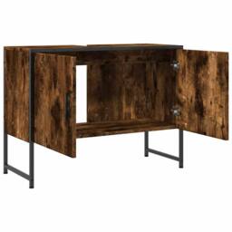 Berkfield Home Bathroom Sink Cabinet Smoked Oak 80x33x60 cm Engineered Wood in Brown - Size: 80 x 33 x 60 cm - thumbnail 6