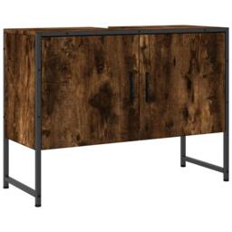 Berkfield Home Bathroom Sink Cabinet Smoked Oak 80x33x60 cm Engineered Wood in Brown - Size: 80 x 33 x 60 cm - thumbnail 1