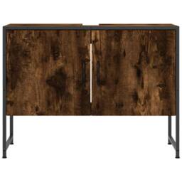 Berkfield Home Bathroom Sink Cabinet Smoked Oak 80x33x60 cm Engineered Wood in Brown - Size: 80 x 33 x 60 cm - thumbnail 5